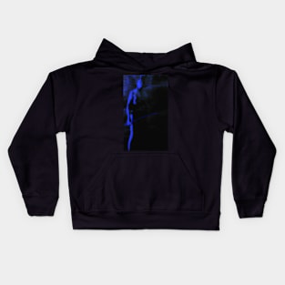 Portrait, digital collage and special processing. Dark fantasy. Man with spike. Blue, glow. Kids Hoodie